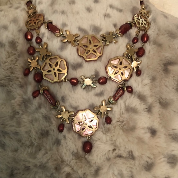 Elder Beerman Fashion Pink Floral Bib Necklace - Picture 3 of 5